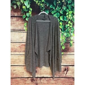 Barefoot Dreams CozyChic Light Knit Cardigan Sweater L/XL Grey Pockets Boucle